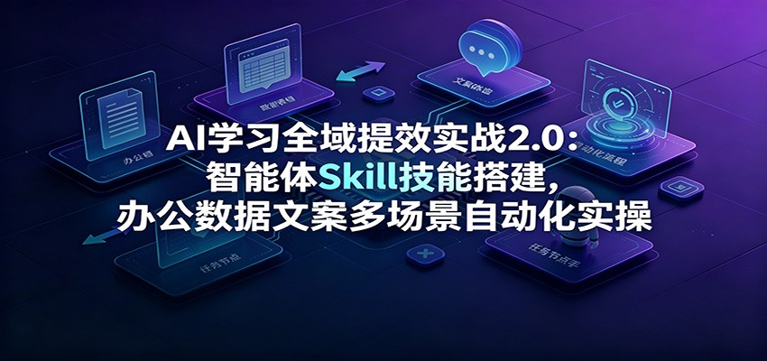 AI学习全域提效实战2.0：智能体Skill技能搭建，办公数据文案多场景自动化实操-云创网