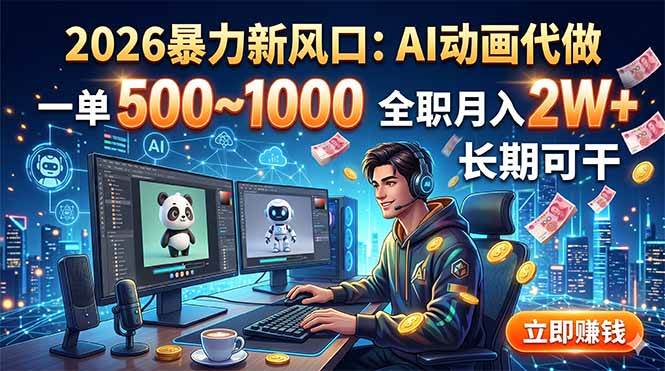 （18993期）2026暴力新风口：AI动画代做，一单500~1000，全职月入2W+，长期可干-云创网