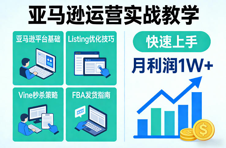 亚马逊运营实战教学，亚马逊平台+Listing优化+Vine秒杀+FBA发货等，快速上手，实现店铺月利润1W-云创网