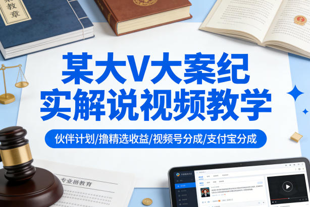 某大V大案纪实解说视频教学，可做伙伴计划、撸精选收益，视频号和支付宝分成计划均可-云创网