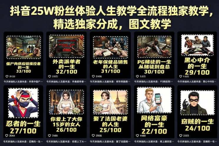 抖音25W粉丝体验人生教学全流程独家教学，精选独家分成，图文教学-云创网