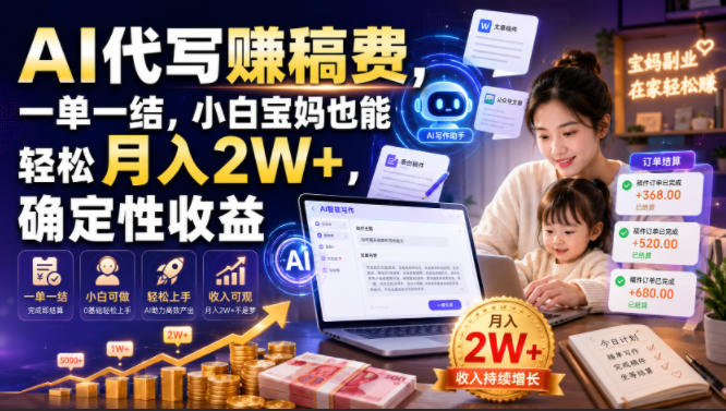 AI代写賺稿费，一单一结，小白宝妈也能轻松月入2W+，确定性收益【揭秘】-云创网