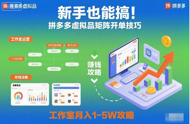 新手也能搞！拼多多虚拟品矩阵开单技巧，工作室月入1-5W攻略【揭秘】-云创网