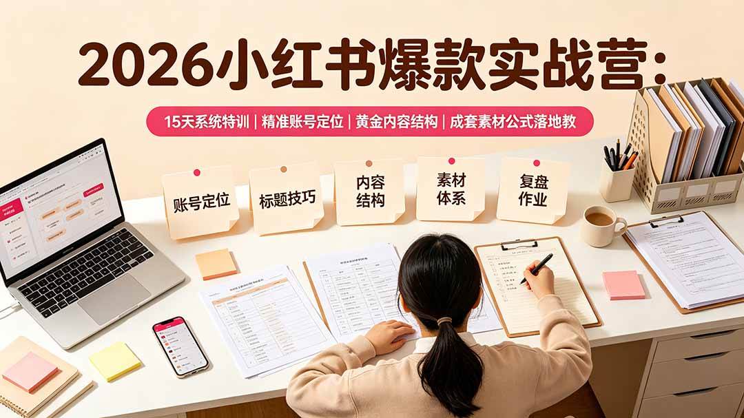 （19332期）2026小红书爆款实战营：15天系统特训｜精准账号定位｜黄金内容结构｜成套素材公式落地教程-云创网