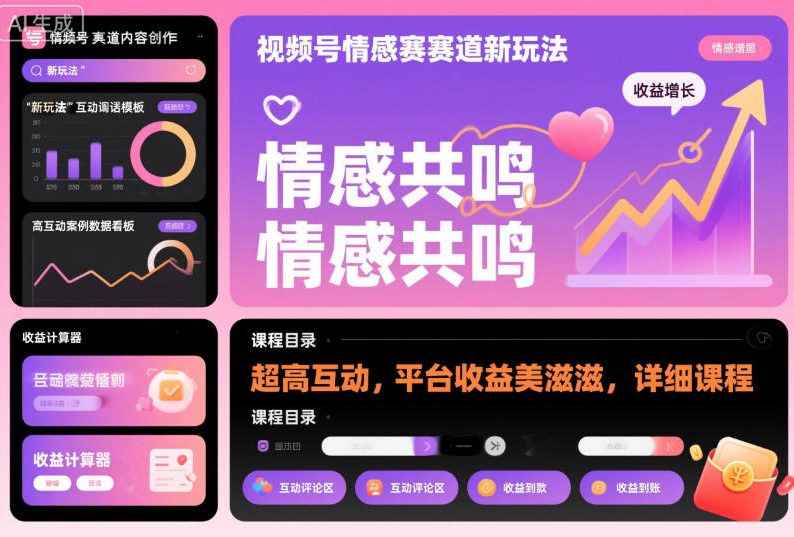 视频号情感赛道新玩法，超高互动，平台收益美滋滋，详细课程-云创网