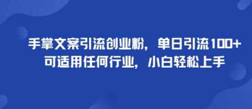 手掌文案引流创业粉，单日引流100+，可适用任何行业，小白轻松上手-云创网