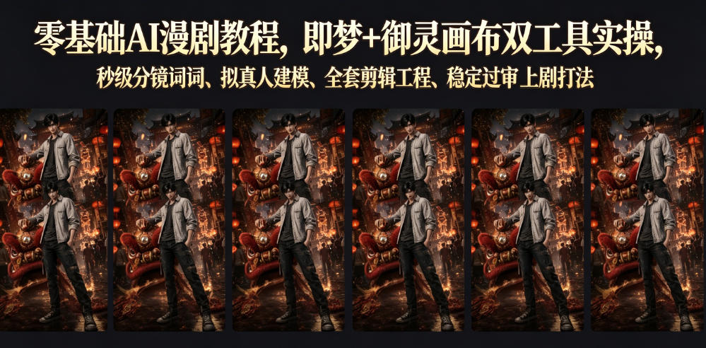 零基础AI漫剧教程，即梦+御灵画布双工具实操，秒级分镜提示词、拟真人建模、全套剪辑工程、稳定过审上剧打法-云创网