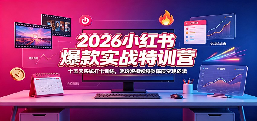 2026小红书爆款实战特训营：十五天系统打卡训练，吃透短视频爆款底层变现逻辑-云创网