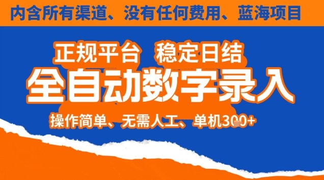 全自动数字录入，单机日入3张+，内含所有渠道全程免费零成本，操作简单可矩阵开干【揭秘】-云创网