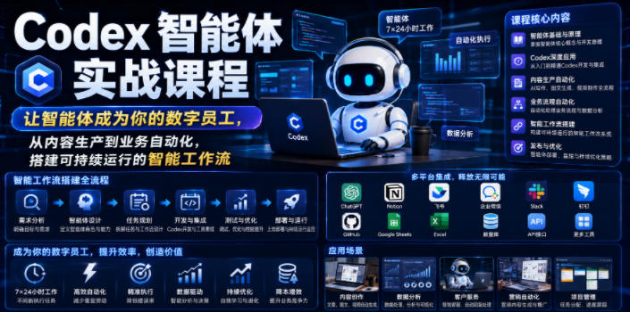 Codex智能体实战课程，让智能体成为你的数字员工，从内容生产到业务自动化，搭建可持续运行的智能工作流-云创网