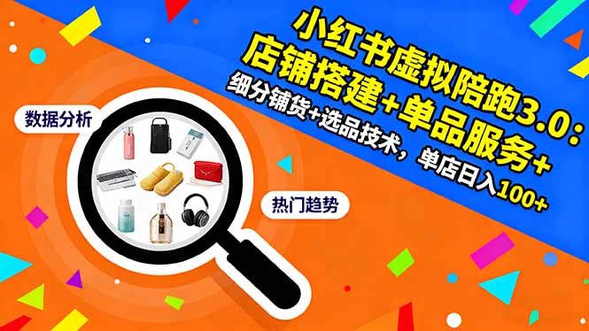小红书虚拟陪跑3.0：店铺搭建+单品服务+细分铺货+选品技术，单店日入100+-云创网