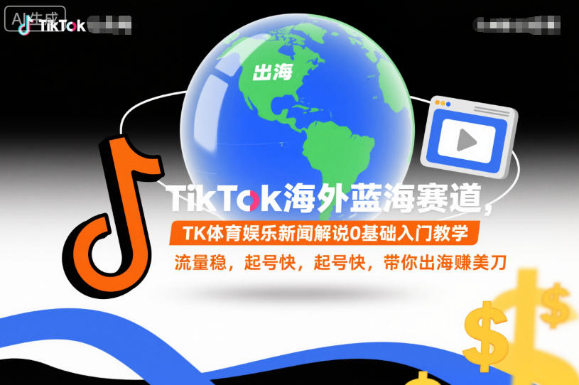 TikTok海外蓝海赛道，TK体育娱乐新闻解说0基础入门教学，流量稳，起号快，带你出海賺美刀-云创网
