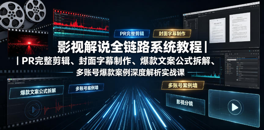 影视解说全链路系统教程｜PR完整剪辑、封面字幕制作、爆款文案公式拆解、多账号爆款案例深度解析实战课-云创网