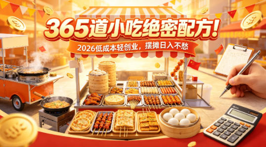 365道小吃绝密配方！2026低成本轻创业，摆摊日入不愁-云创网