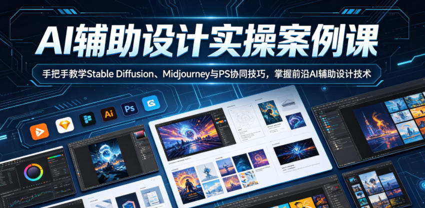 AI辅助设计实操案例课，手把手教学Stable Diffusion、Midjourney与PS协同技巧，掌握前沿AI辅助设计技术-云创网