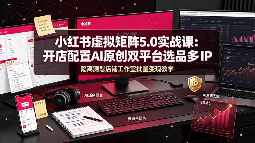 （19521期）小红书虚拟矩阵5.0实战课：开店配置｜AI原创｜双平台选品｜多IP隔离｜测怼店铺工作室批量变现实操教学-云创网