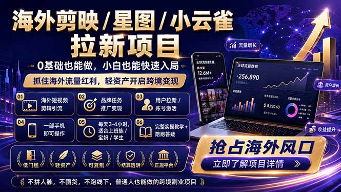 海外剪映 / 星图 / 小云雀拉新项目 普通人也能上手的跨境流量变现副业-云创网