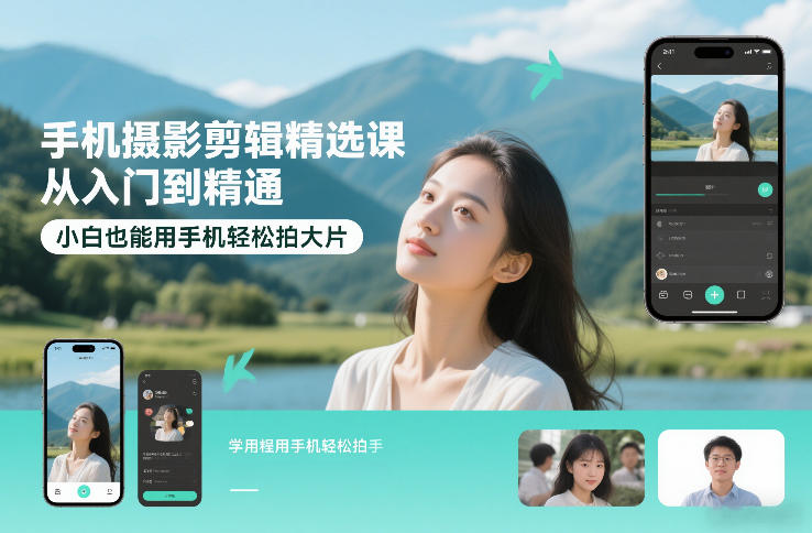 手机摄影剪辑精选课，从入门到精通，小白也能用手机轻松拍大片-云创网