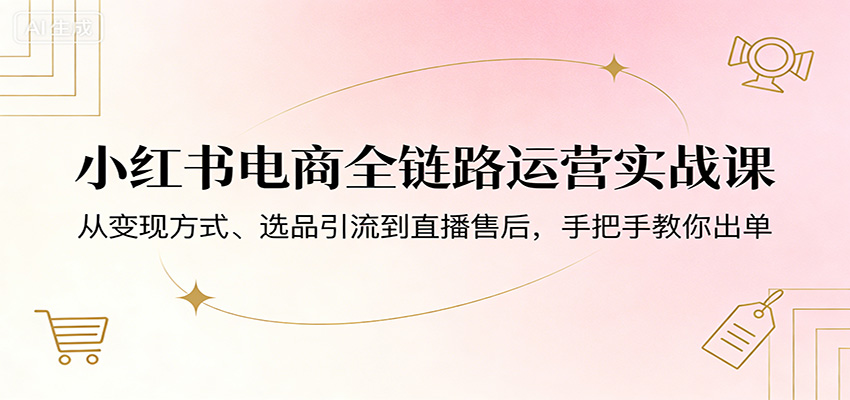 小红书电商全链路运营实战课：从变现方式、选品引流到直播售后，手把手教你出单-云创网