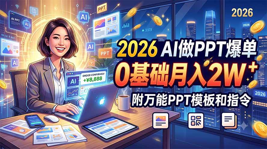 （19284期）2026 AI做PPT爆单，0基础月入2W，附万能PPT模板和指令-云创网