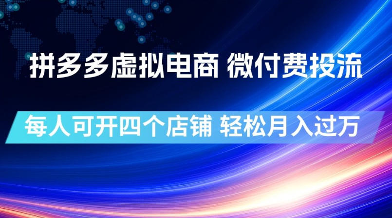 拼多多虚拟电商，微付费投流玩法，每人可开四个店，轻松月入过1W【揭秘】-云创网