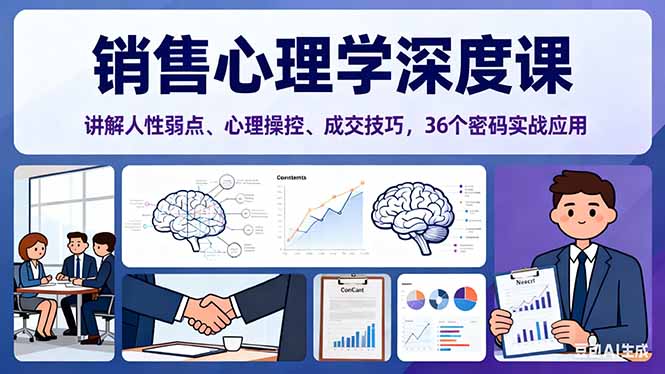 销售心理学深度课，讲解人性弱点、心理操控、成交技巧，36个密码实战应用-云创网