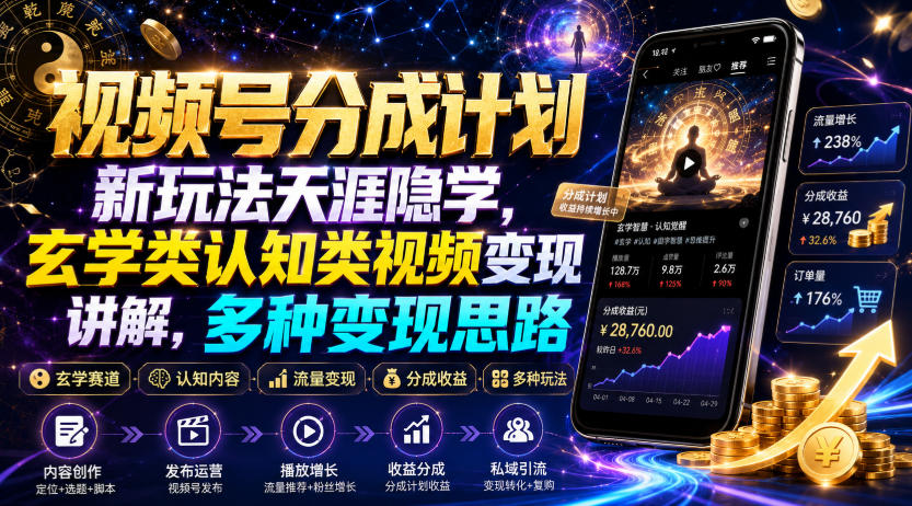视频号分成计划新玩法天涯隐学，玄学类认知类视频变现讲解，多种变现思路-云创网