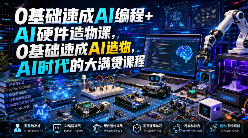 0基础速成AI编程+AI硬件造物课，0基础速成AI造物，AI时代的大满贯课程-云创网