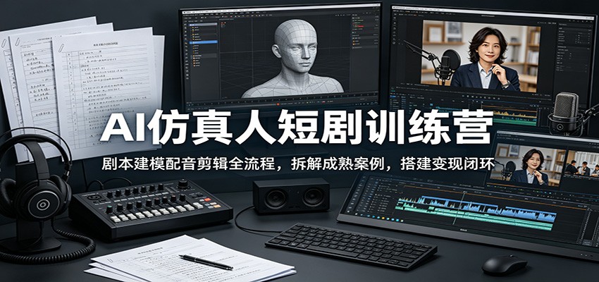 AI仿真人短剧训练营：剧本建模配音剪辑全流程，拆解成熟案例，搭建变现闭环-云创网