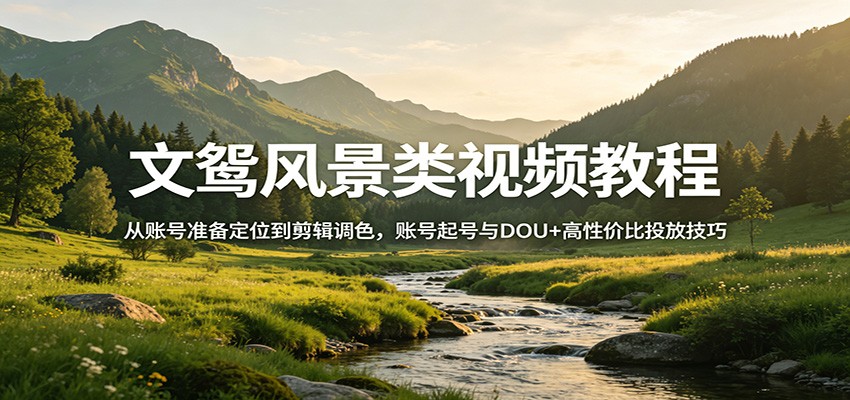 文鸳风景类视频教程：从账号准备定位到剪辑调色，账号起号与DOU+高性价比投放技巧-云创网