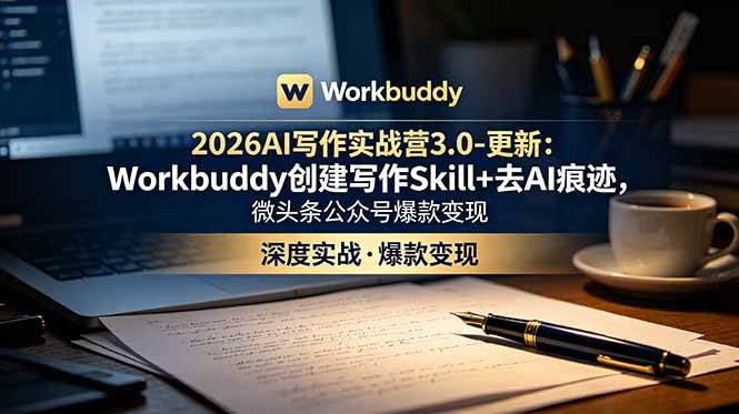 （18995期）2026AI写作实战营3.0-更新：Workbuddy创建写作Skill+去AI痕迹，微头条公众号爆款变现-云创网