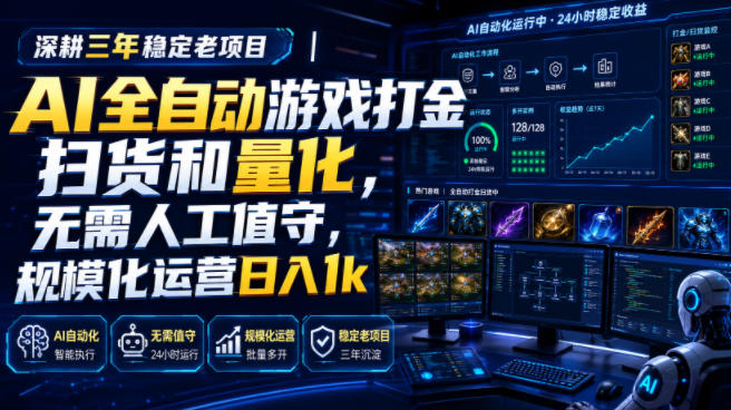 全自动游戏打金和皮肤扫货，规模化运营日入10张，深耕三年稳定老项目！-云创网