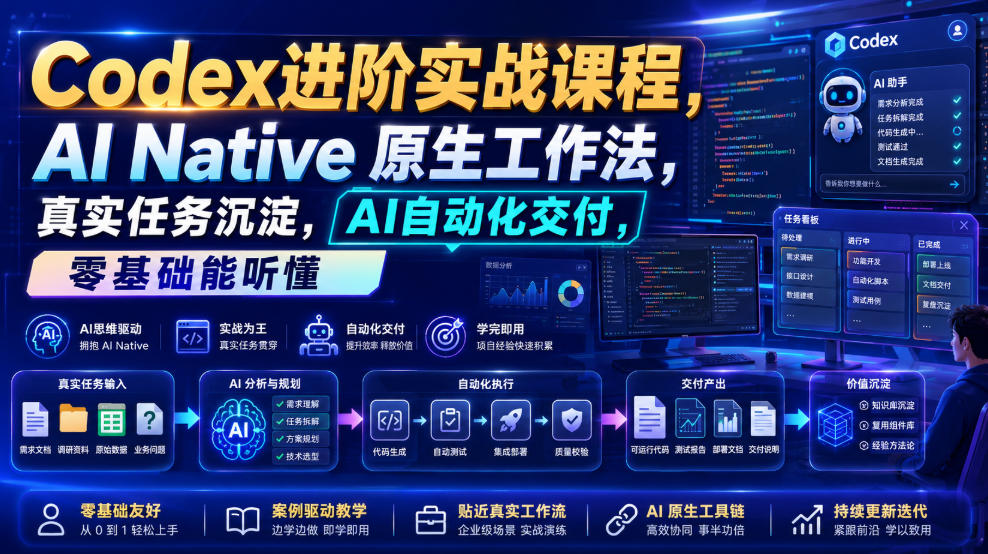 Codex进阶实战课｜AI Native原生工作法，22节真实任务落地，从配置到AI自动化交付全链路教程-云创网