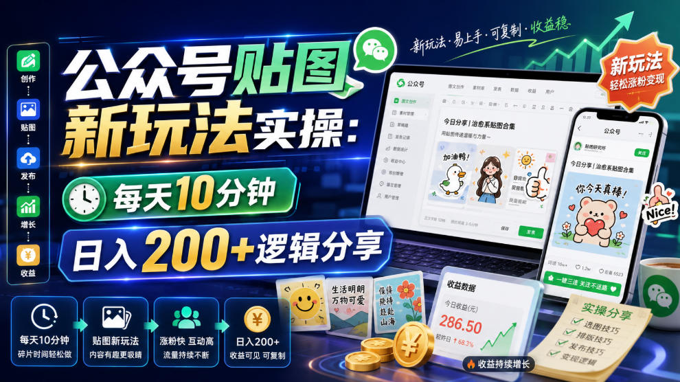 公众号贴图新玩法实操，每天10分钟，日入200+逻辑分享-云创网
