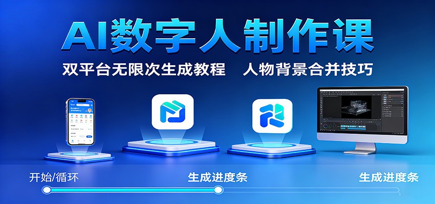 AI数字人制作课：双平台无限次生成教程，人物背景合并技巧-云创网