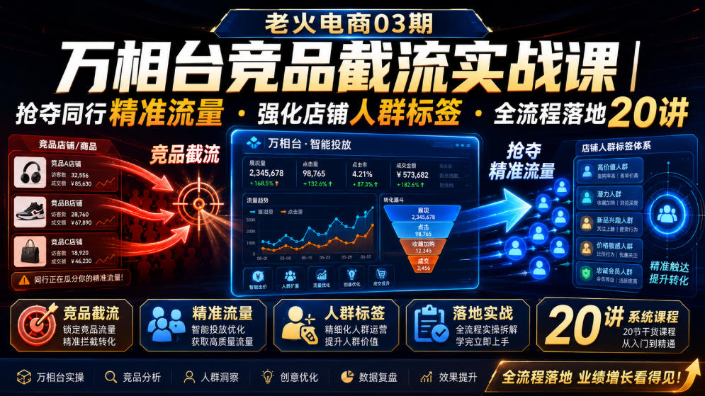 老火电商03期・万相台竞品截流实战课｜抢夺同行精准流量・强化店铺人群标签・全流程落地20讲-云创网