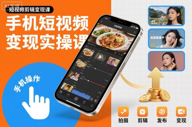手机短视频变现实操课，短视频剪辑变现课-云创网