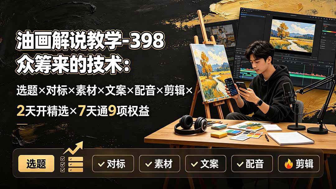 (19587期)油画解说教学-398众筹来的技术-刯新:选题×对标×素材×文案×配音×剪辑×2天开精选×7天通9项权益 (19587期)油画解说教学-398众筹来的技术-刯新:选题×对标×素材×文案×配音×剪辑×2天开精选×7天通9项权益