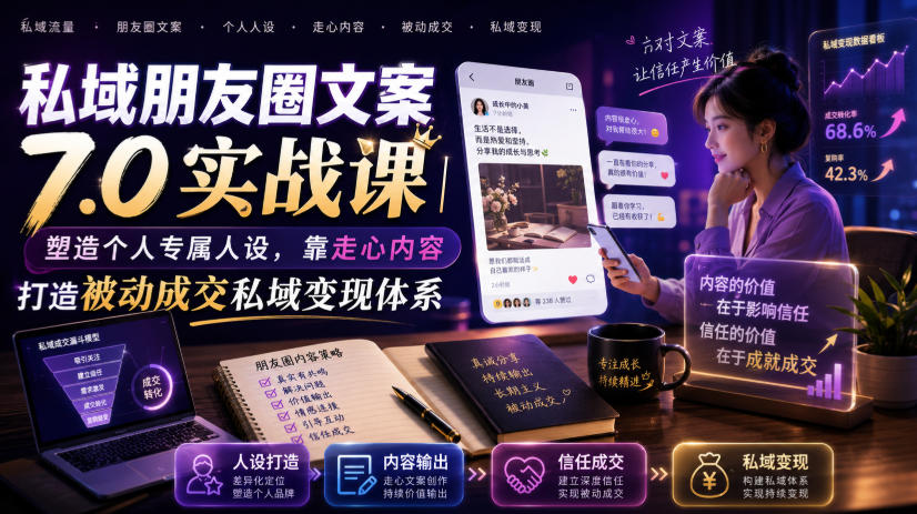 私域朋友圈文案7.0实战课｜塑造个人专属人设，靠走心内容打造被动成交私域变现体系-云创网