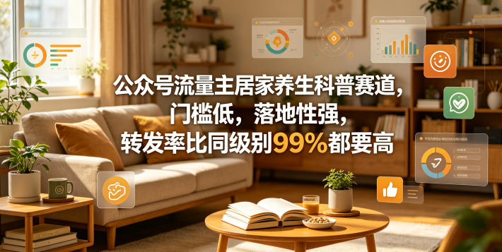 公众号流量主居家养生科普赛道，门槛低，落地性强，转发率比同级别99％都要高-云创网
