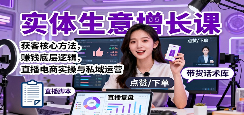 实体生意增长课：获客核心方法，赚钱底层逻辑，直播电商实操与私域运营-云创网