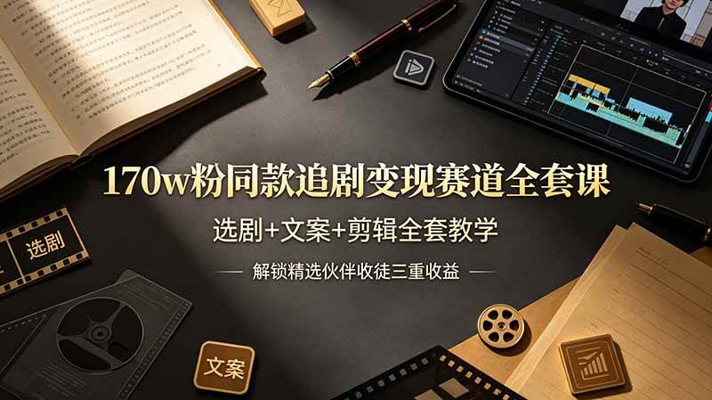 （19168期）170w粉博主同款追剧变现赛道全套课-更新，选剧+文案+剪辑全套教学，解锁精选伙伴收徒三重收益-云创网