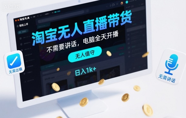 淘宝无人直播带货，不需要出镜，不需要讲话，电脑全天开播，轻松上手，日入1k+【揭秘】-云创网