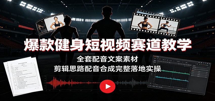 爆款健身短视频赛道教学：全套配音文案素材，剪辑思路配音合成完整落地实操-云创网
