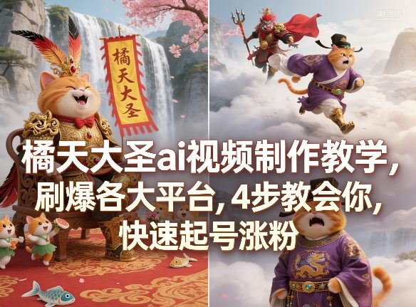 橘天大圣ai视频制作教学，刷爆各大平台，4步教会你，快速起号涨粉-云创网