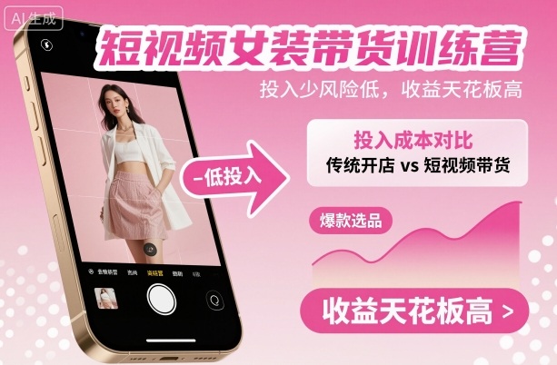 短视频女装带货训练营，投入少风险低，收益天花板高-云创网
