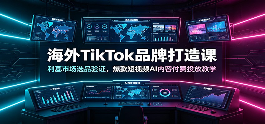 海外TikTok品牌打造课：利基市场选品验证，爆款短视频AI内容付费投放教学-云创网