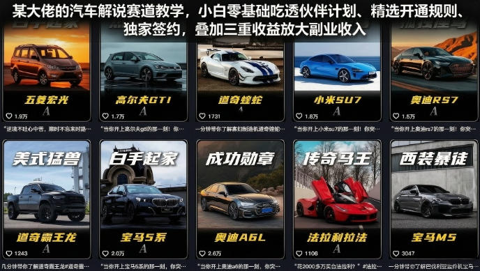 某大佬的汽车解说赛道教学，小白零基础吃透伙伴计划、精选开通规则、独家签约，叠加三重收益放大副业收入-云创网