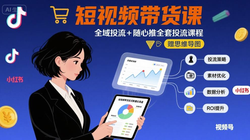 最新短视频带货课，全域投流+随心推全套投流课程+思维导图-云创网