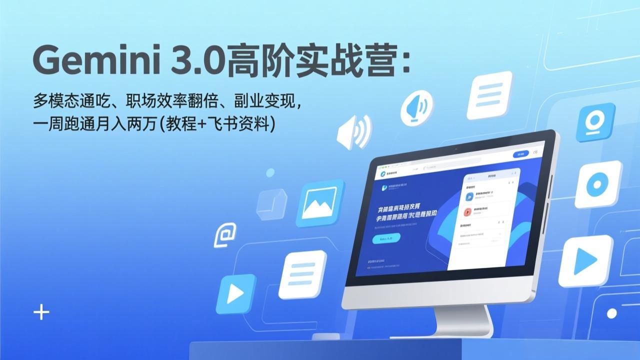 Gemini 3.0高阶实战营：多模态通吃、职场效率翻倍、副业变现，一周跑通月入两万(教程+飞书资料-云创网